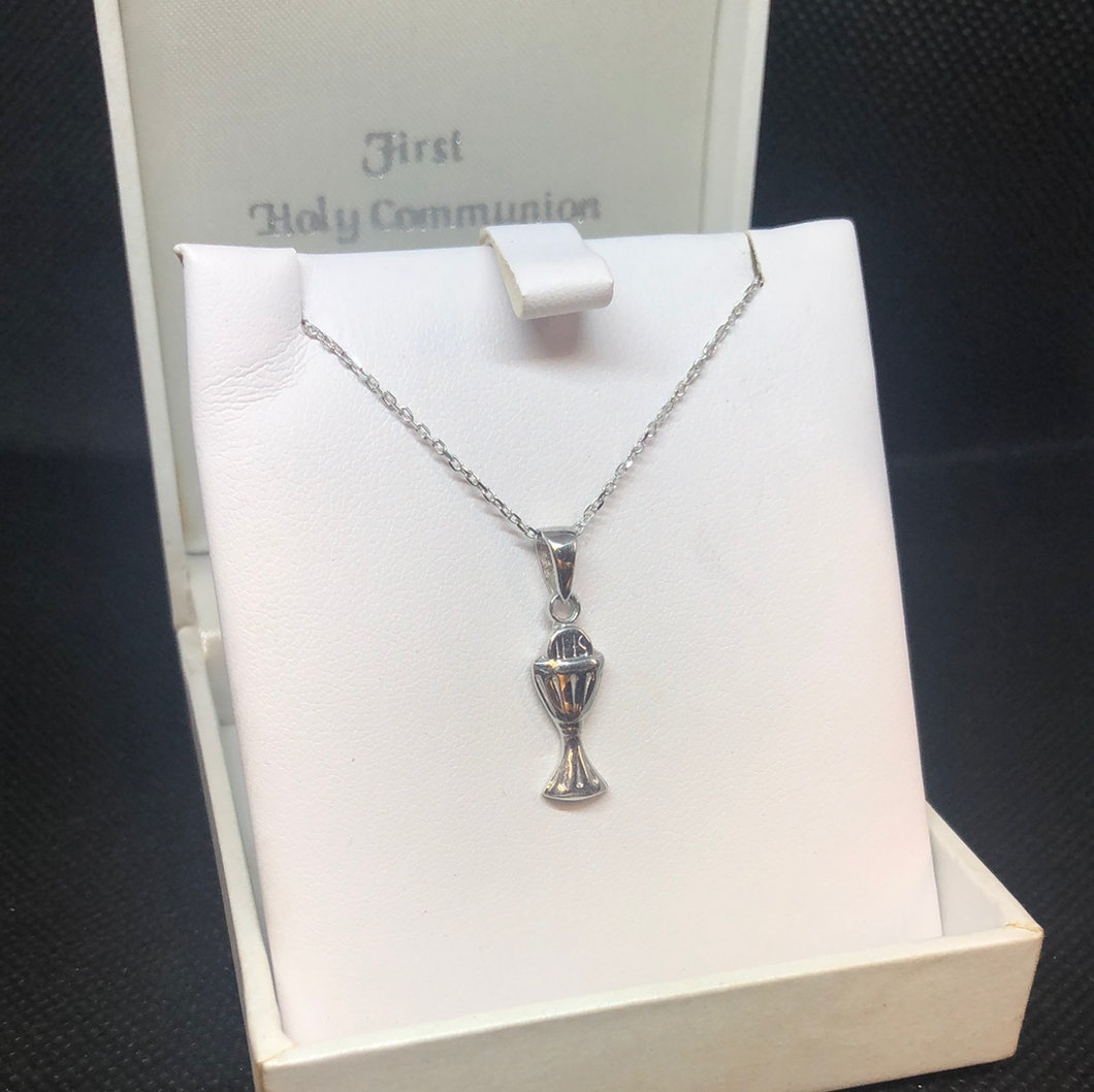 Sterling silver chalice holy communion pendant and chain