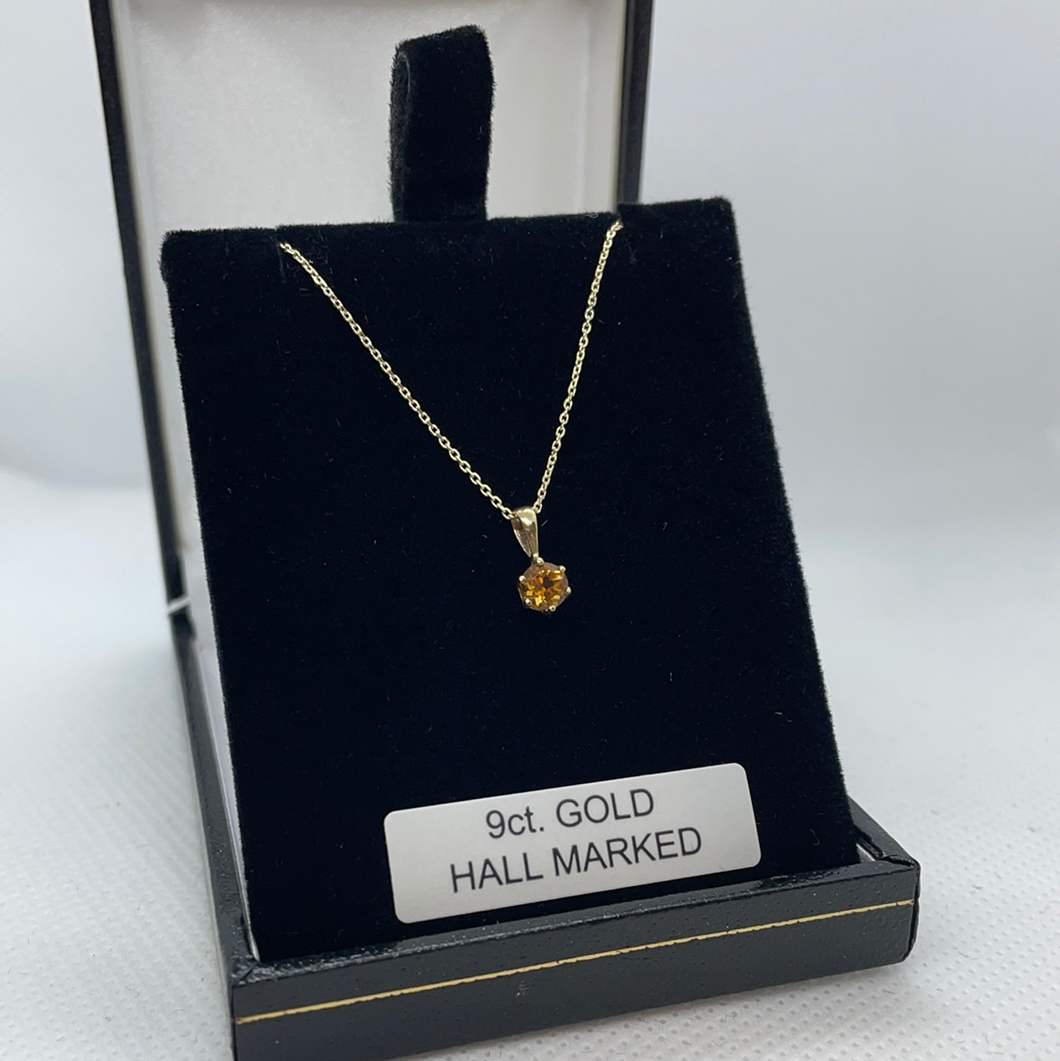 9ct gold 18 inch chain with yellow topaz pendant