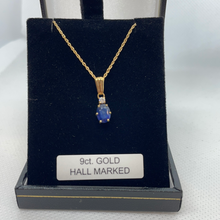 Load image into Gallery viewer, 9ct gold 18 inch chain with sapphire and diamond pendant
