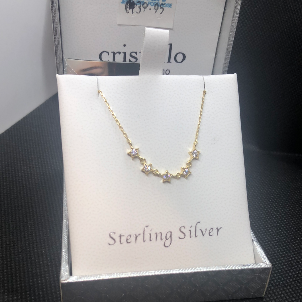 Sterling silver 9ct gold plated and Cubic Zirconia stars chain