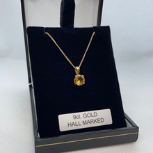 Load image into Gallery viewer, 9ct gold 18 inch chain and yellow topaz pendant
