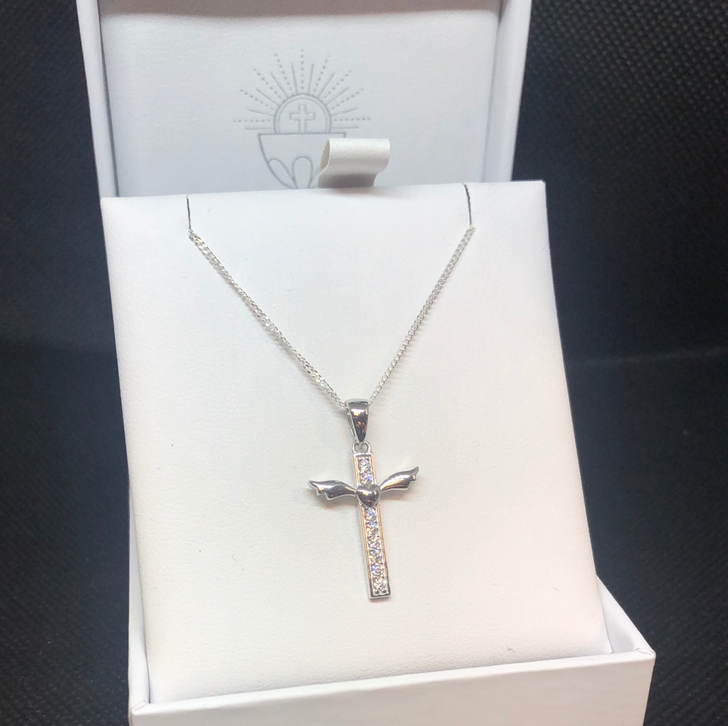Sterling silver cross holy communion pendant and chain
