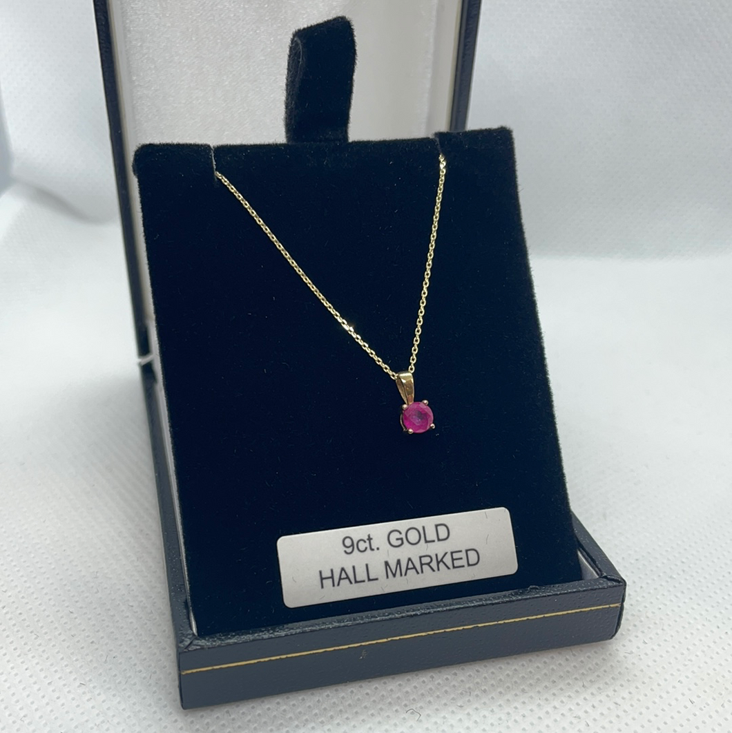 9ct gold 18 inch chain with ruby pendant