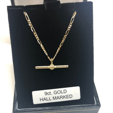 Load image into Gallery viewer, 9ct gold t bar with 18 inch figaro chain
