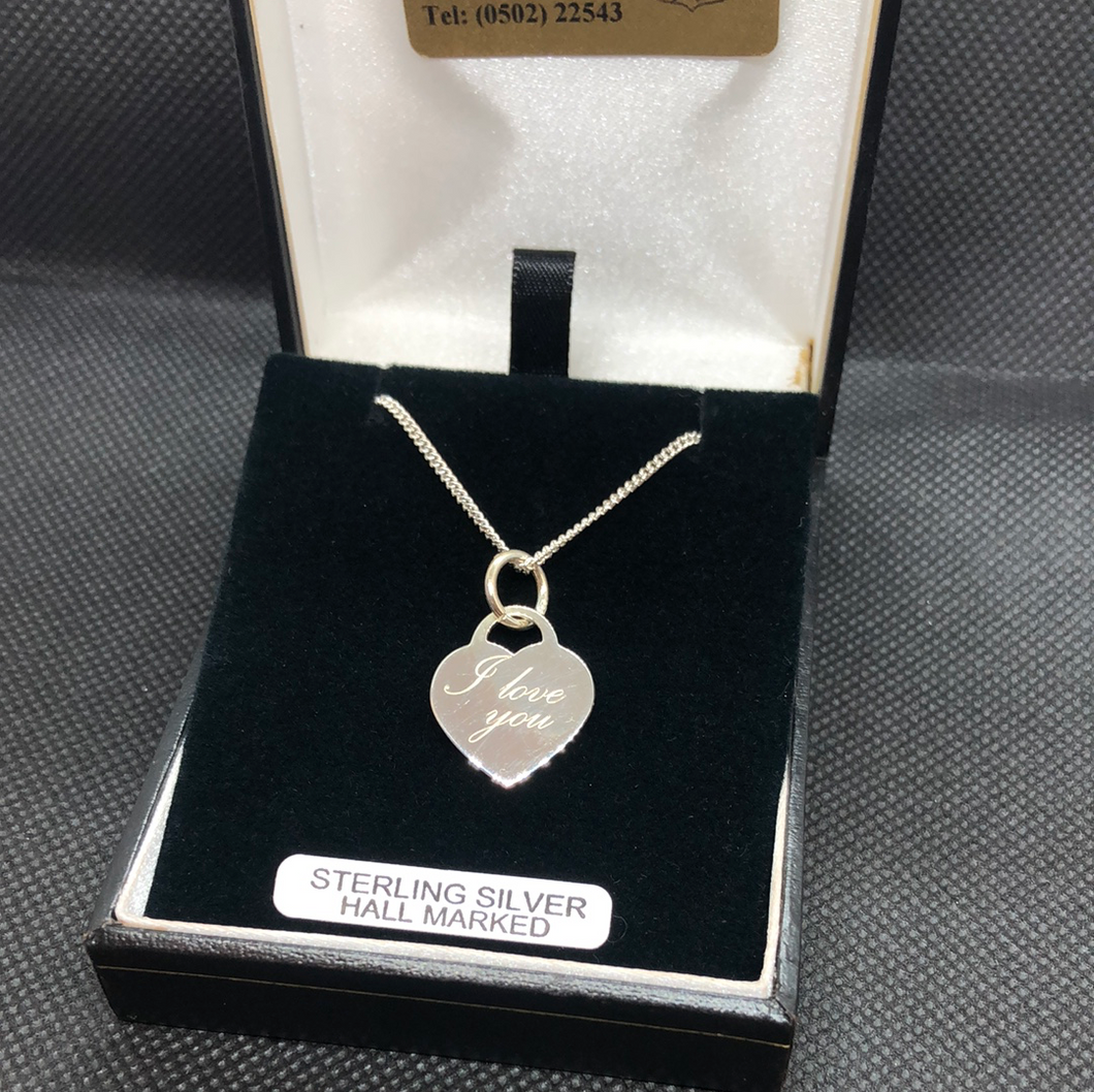 Sterling silver ‘I Love You’ pendant and chain