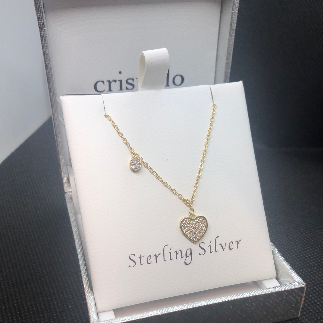 Sterling silver 9ct gold plated heart chain