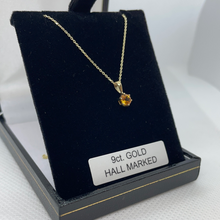Load image into Gallery viewer, 9ct gold 18 inch chain with yellow topaz pendant
