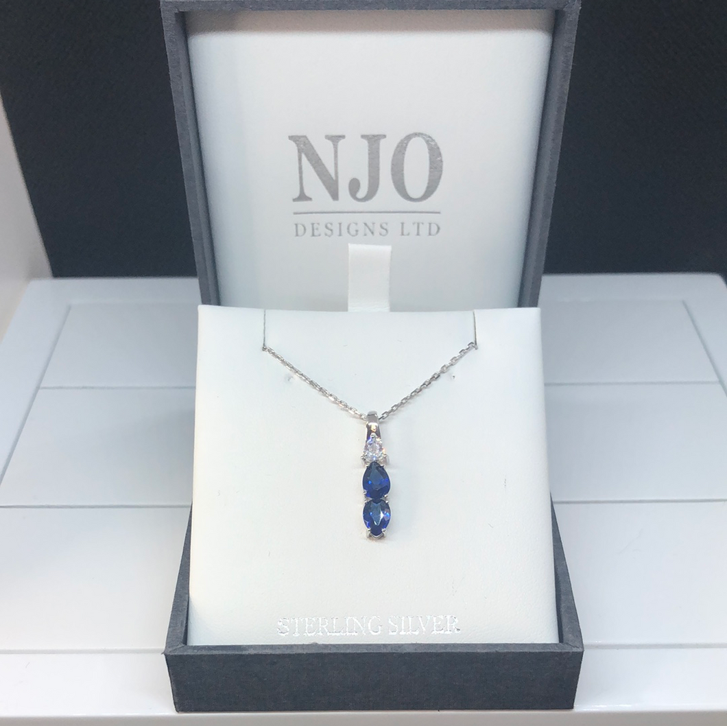 Sterling silver sapphire and cubic zirconia chain and pendant