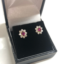 Load image into Gallery viewer, 9ct gold cubic zirconia and ruby earrings
