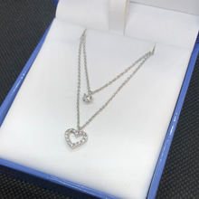 Load image into Gallery viewer, Sterling silver and cubic zirconia heart pendant with double chain
