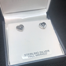 Load image into Gallery viewer, Sterling silver and CZ heart stud earrings
