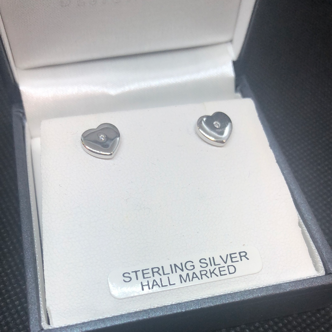 Sterling silver and CZ heart stud earrings