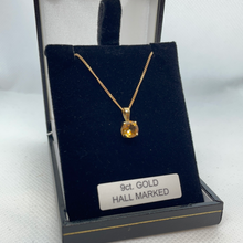 Load image into Gallery viewer, 9ct gold 18 inch chain and yellow topaz pendant
