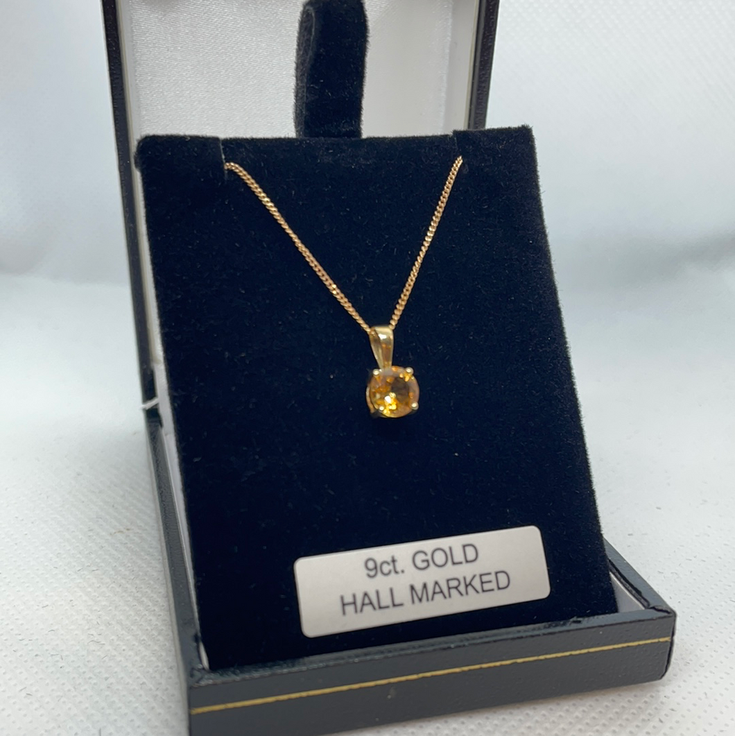 9ct gold 18 inch chain and yellow topaz pendant