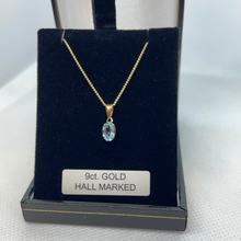 Load image into Gallery viewer, 9ct Gold 18 inch chain and blue topaz pendant
