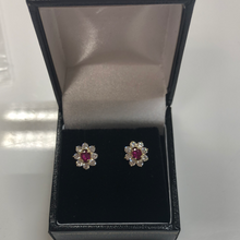 Load image into Gallery viewer, 9ct gold cubic zirconia and ruby earrings

