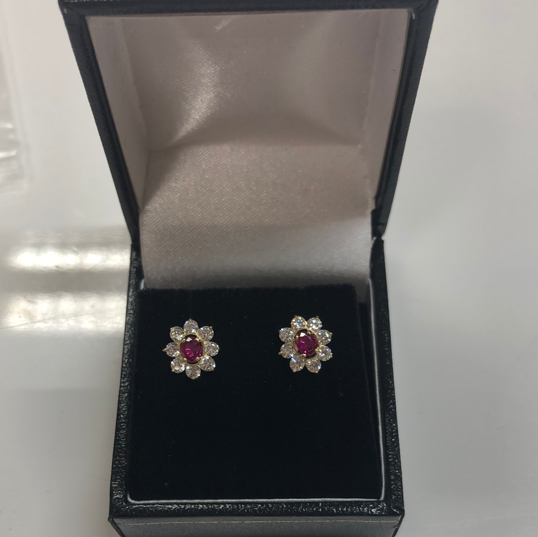 9ct gold cubic zirconia and ruby earrings