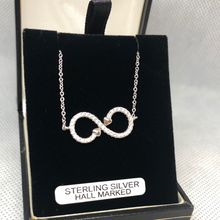 Load image into Gallery viewer, Sterling silver and cubic zirconia infinity pendant and chain
