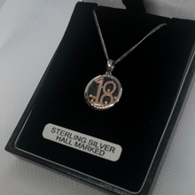 Load image into Gallery viewer, Sterling silver ‘18’ birthday celebration pendant and chain
