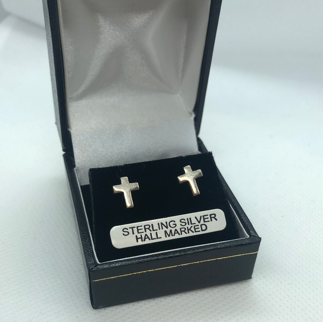 Sterling silver cross stud earrings