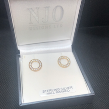 Load image into Gallery viewer, Sterling silver and 9ct gold plated CZ circle earrings
