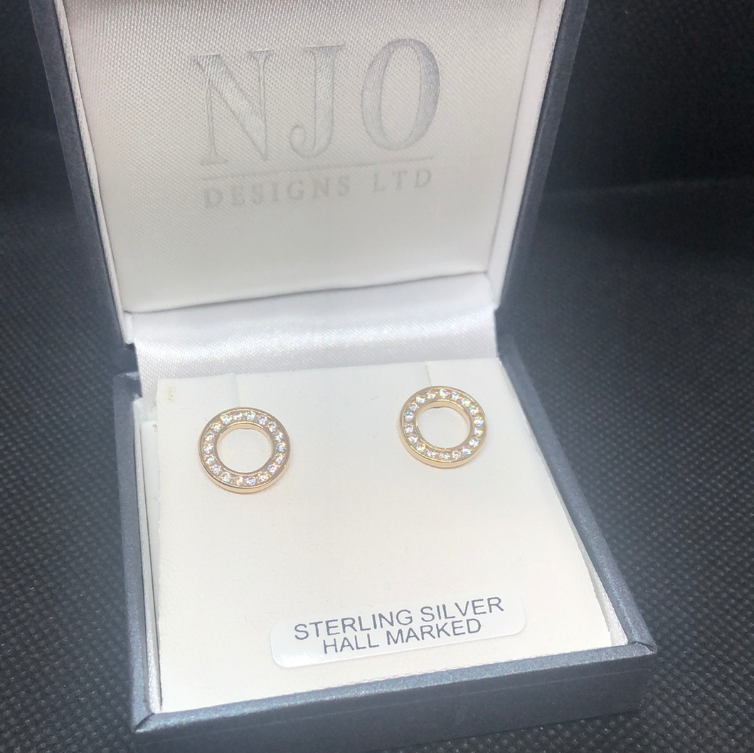 Sterling silver and 9ct gold plated CZ circle earrings