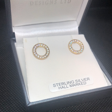 Load image into Gallery viewer, Sterling silver and 9ct gold plated CZ circle earrings
