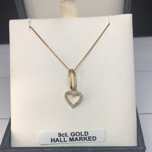 Load image into Gallery viewer, 9ct gold cubic zirconia heart shaped pendant and chain
