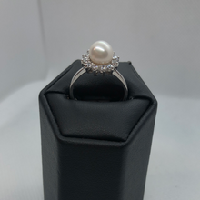 Load image into Gallery viewer, White gold , cultures Pearl and cubic zirconia ring
