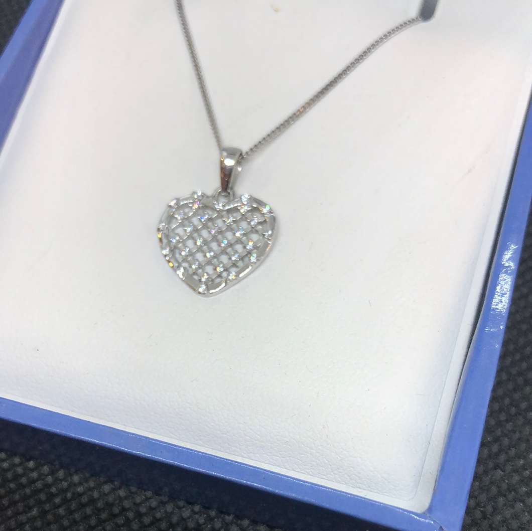 Sterling silver and cubic zirconia heart pendant and chain