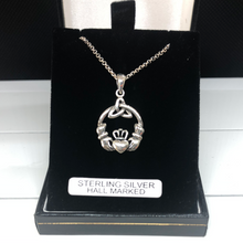 Load image into Gallery viewer, Sterling silver claddagh pendant and chain

