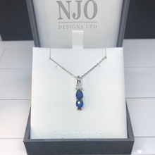 Load image into Gallery viewer, Sterling silver sapphire and cubic zirconia chain and pendant

