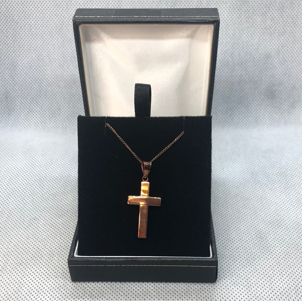 Rose gold cross pendant and chain