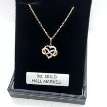 Load image into Gallery viewer, 9ct gold and cubic heart / infinity pendant and 20” chain
