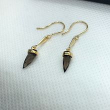 Load image into Gallery viewer, 9ct Gold and smoked topaz drop earrings
