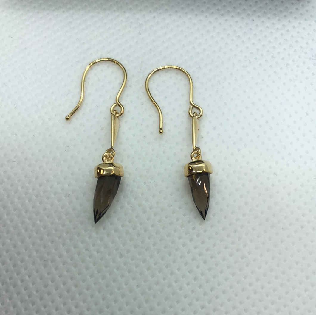9ct Gold and smoked topaz drop earrings