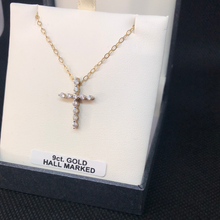 Load image into Gallery viewer, 9ct Gold and Cubic Zirconia Cross and Chain
