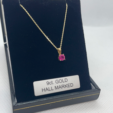 Load image into Gallery viewer, 9ct gold 18 inch chain with ruby pendant
