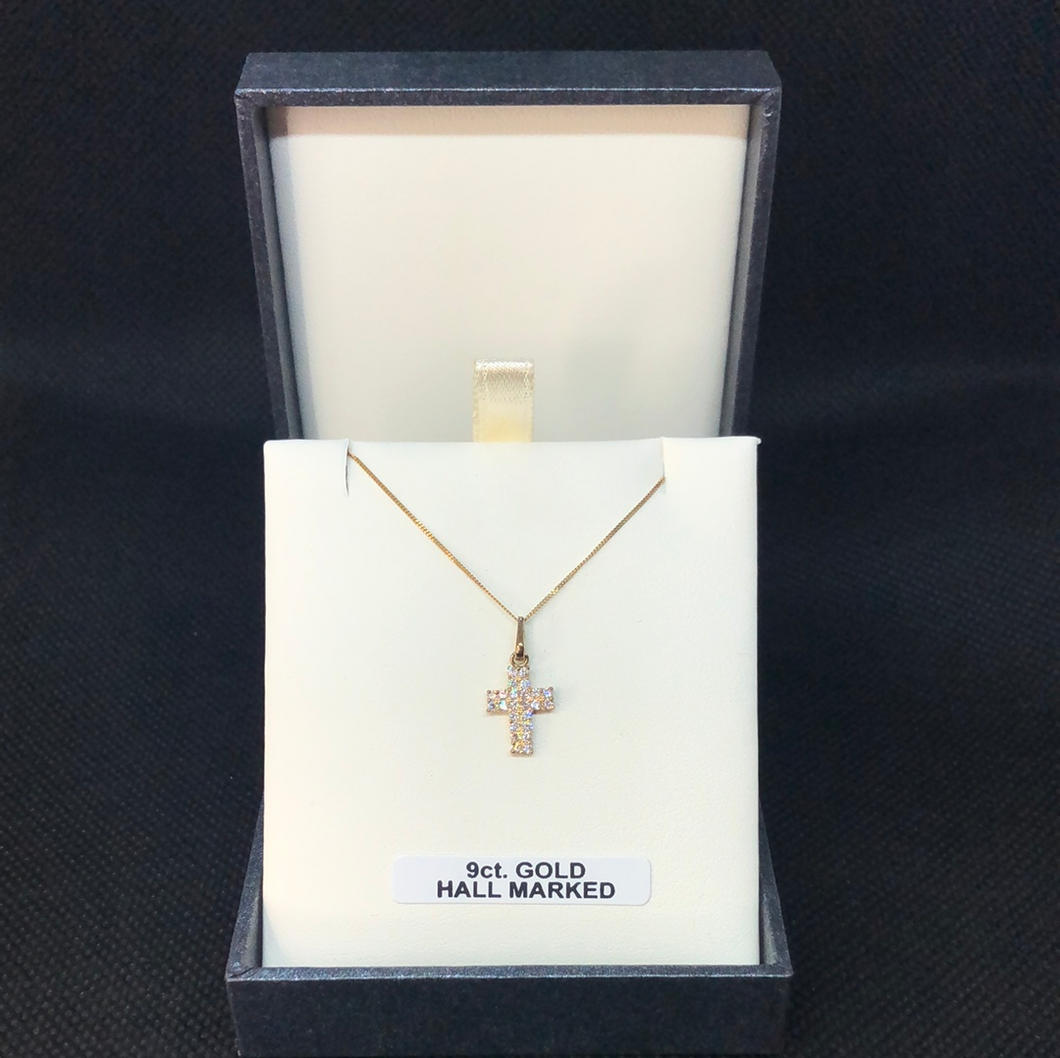 9ct Gold and Cubic Zirconia cross and chain