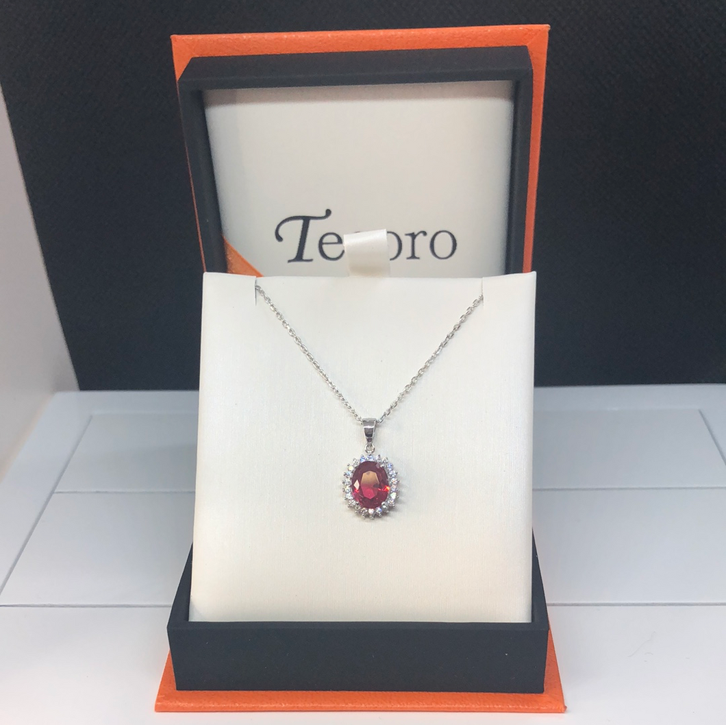 Sterling silver ruby and cubic zirconia pendant and chain