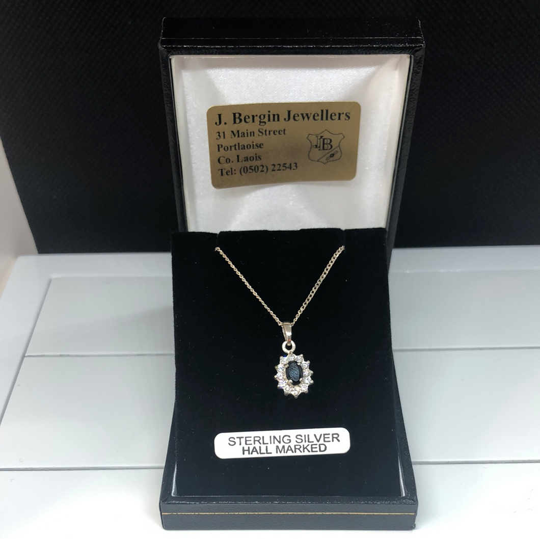 Sterling silver , onyx and cubic zirconia pendant and chain