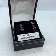 Load image into Gallery viewer, 9ct gold and garnet drop earrings
