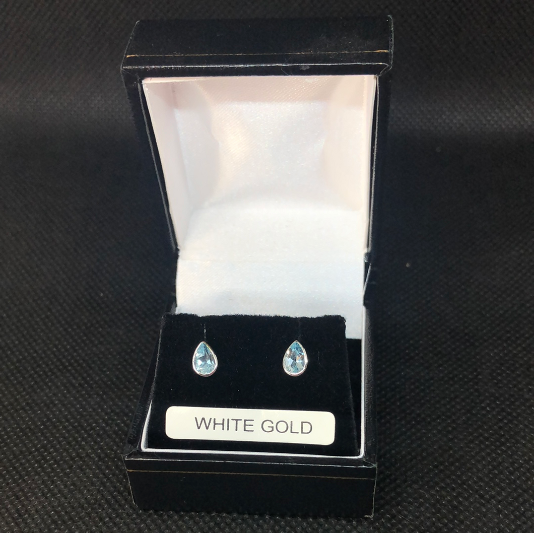 9ct White Gold Blue Topaz stud earrings