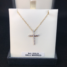 Load image into Gallery viewer, 9ct Gold and Cubic Zirconia Cross and Chain
