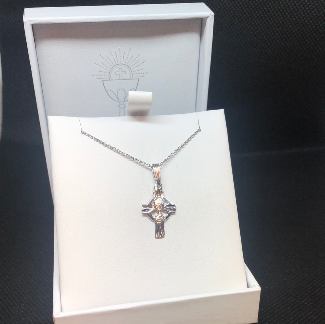 Sterling silver cross holy communion pendant and chain