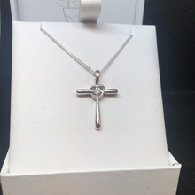 Load image into Gallery viewer, Sterling silver and CZ cross holy communion pendant and chain
