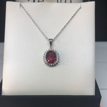 Load image into Gallery viewer, Sterling silver ruby and cubic zirconia pendant and chain
