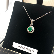 Load image into Gallery viewer, White gold emerald and diamond pendant and chain
