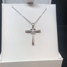Load image into Gallery viewer, Sterling silver and CZ cross holy communion pendant and chain
