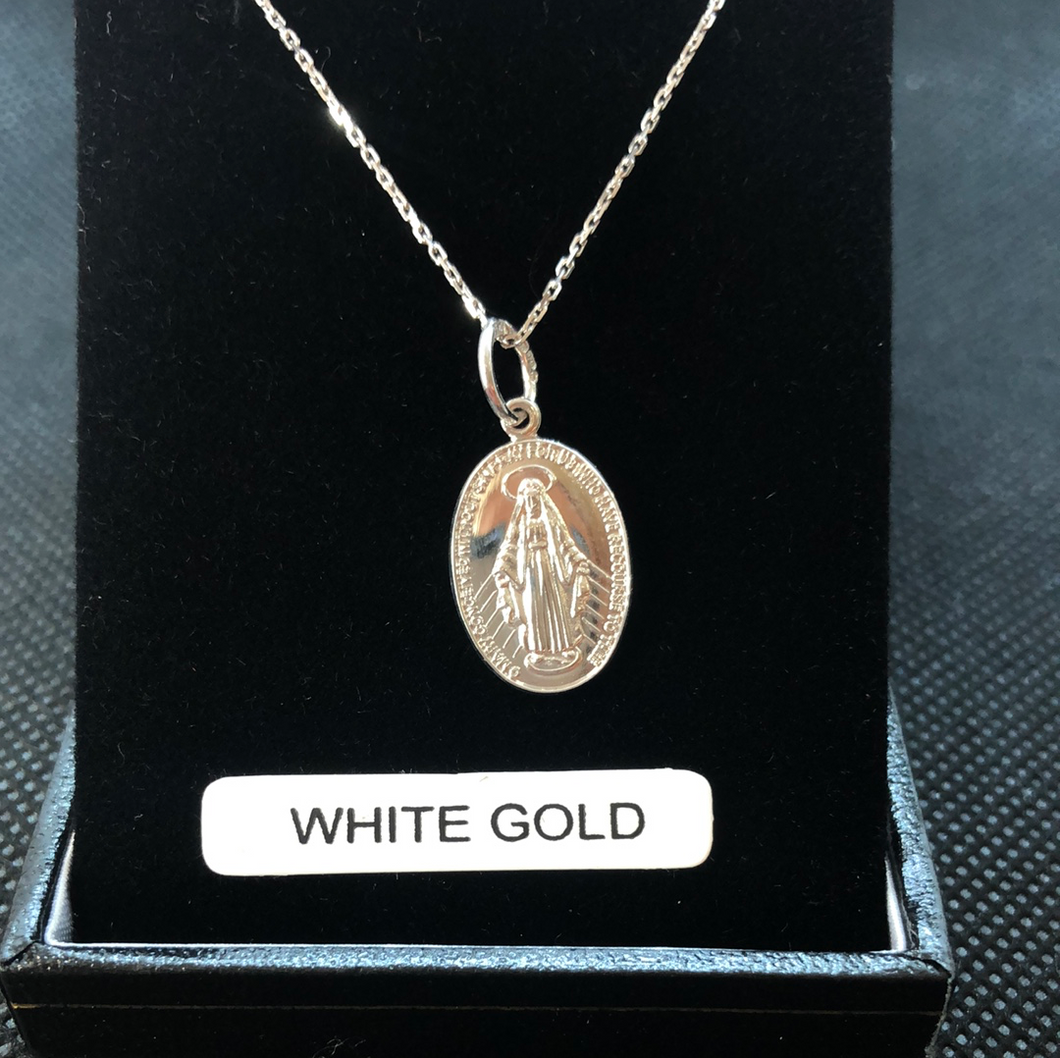 9ct White Gold Religious Medal Mary